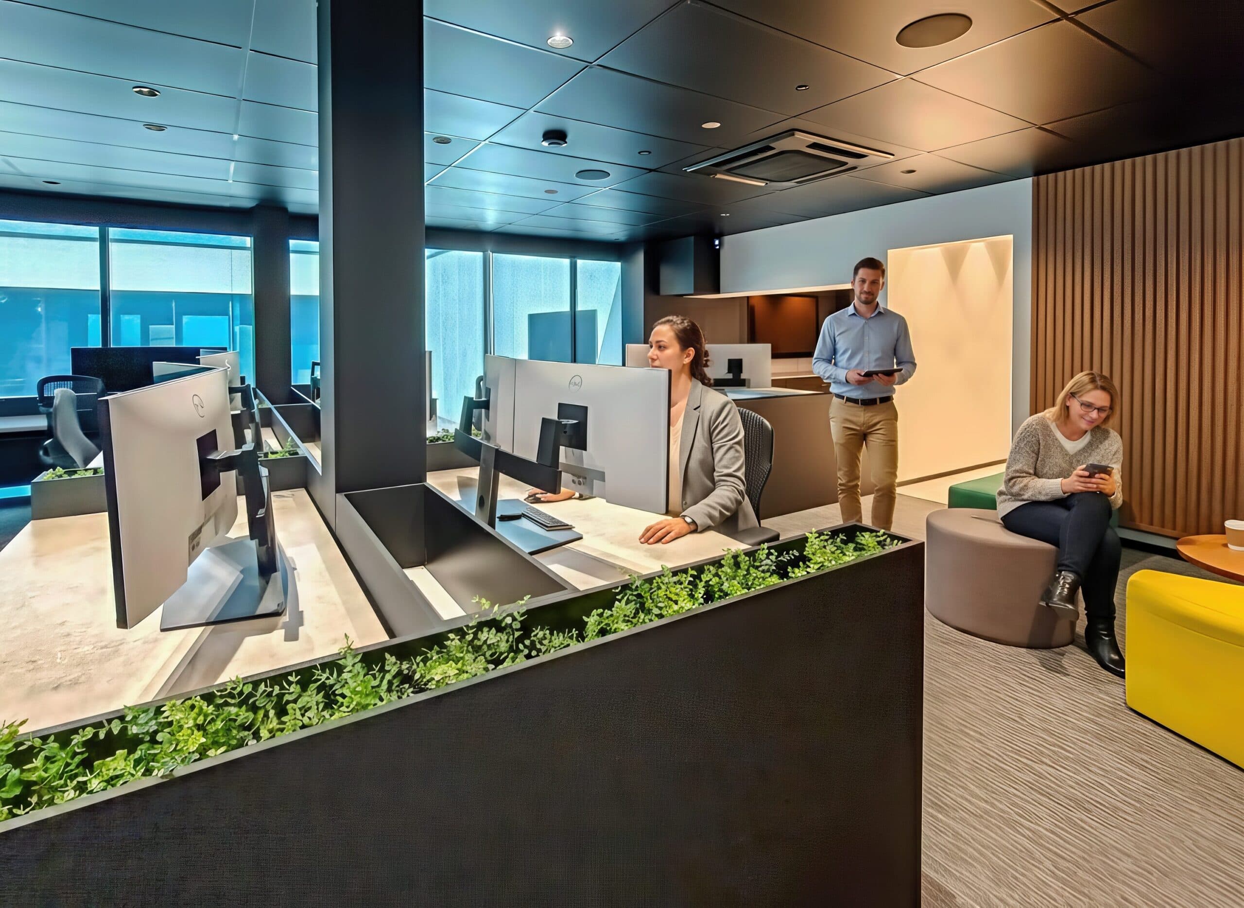 Plug In Spaces interior lounge and work area